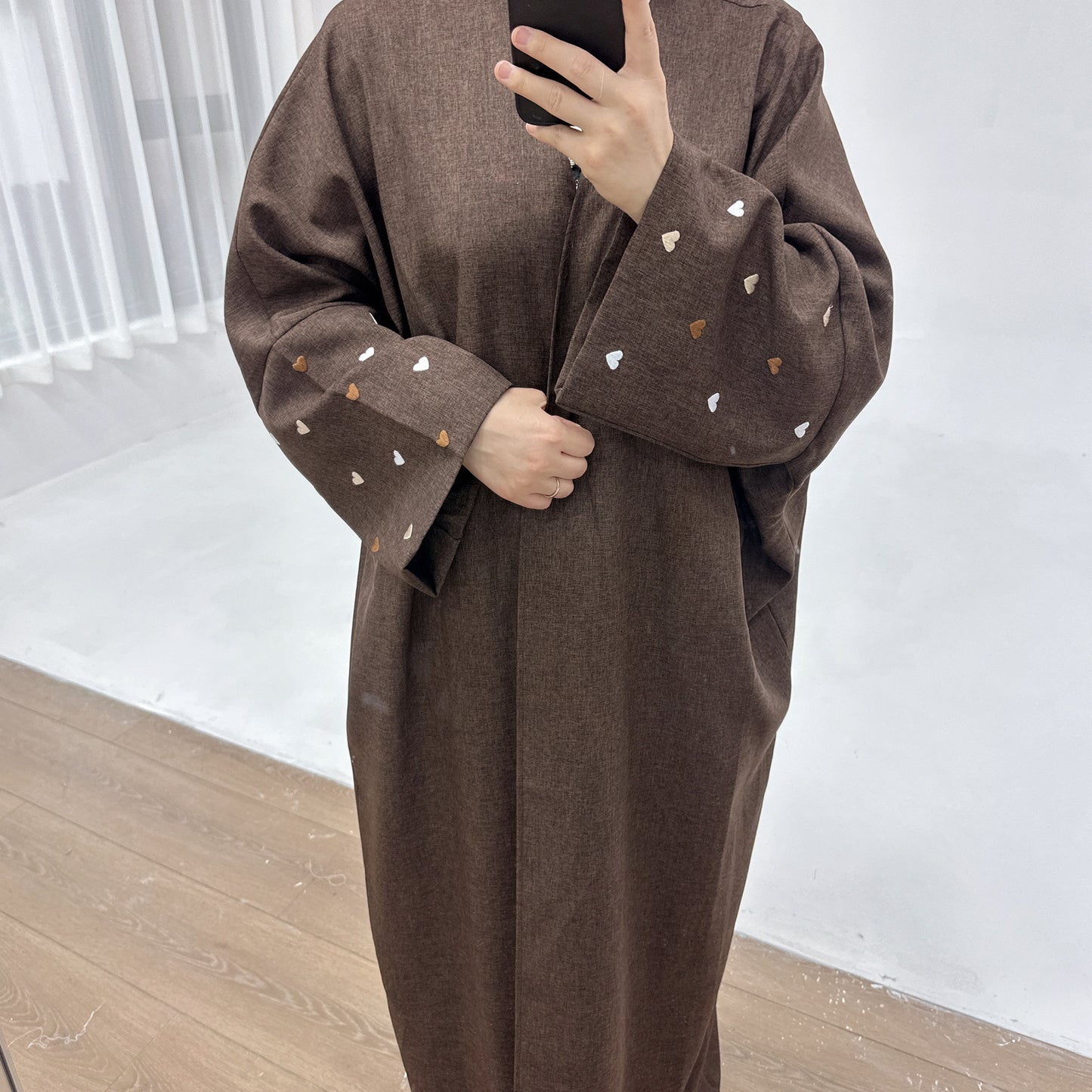 Love Embroidery Elegant Cardigan Robe Dubai