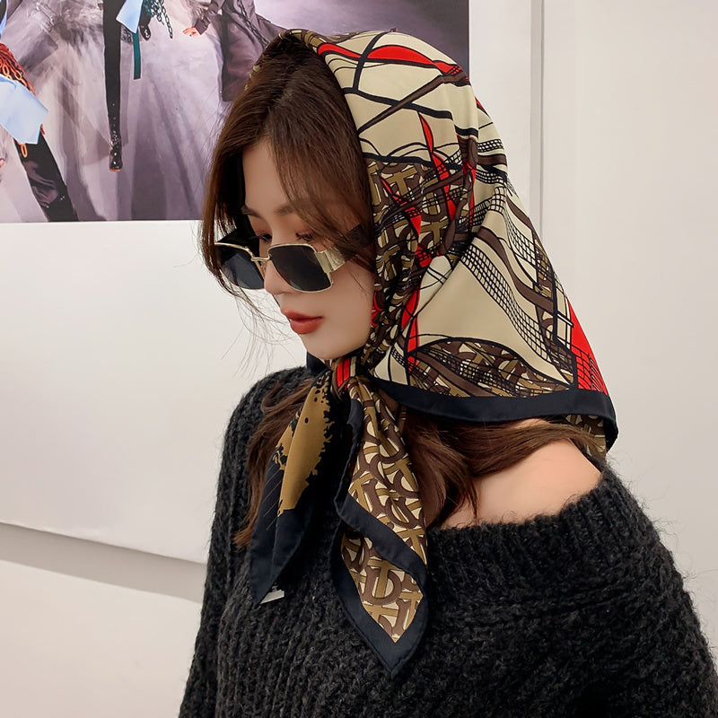 Large Square Silk Scarf Versatile Retro Design