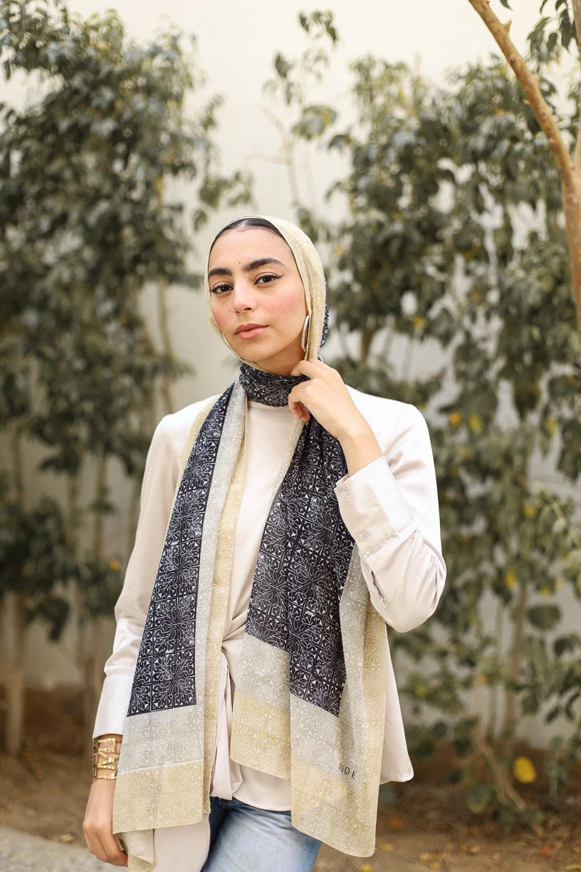Satin Printed Head Wrap Scarf Elegant Shawl