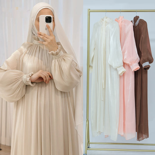 Pure Color Tie Dress Elegant Dubai Turkey