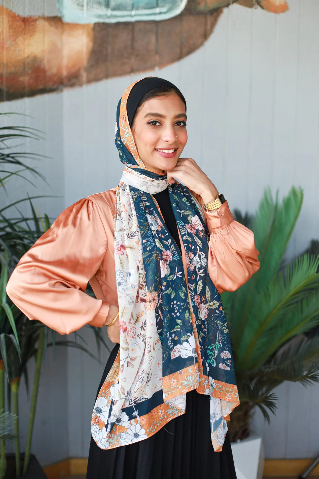 Satin Printed Head Wrap Scarf Elegant Shawl
