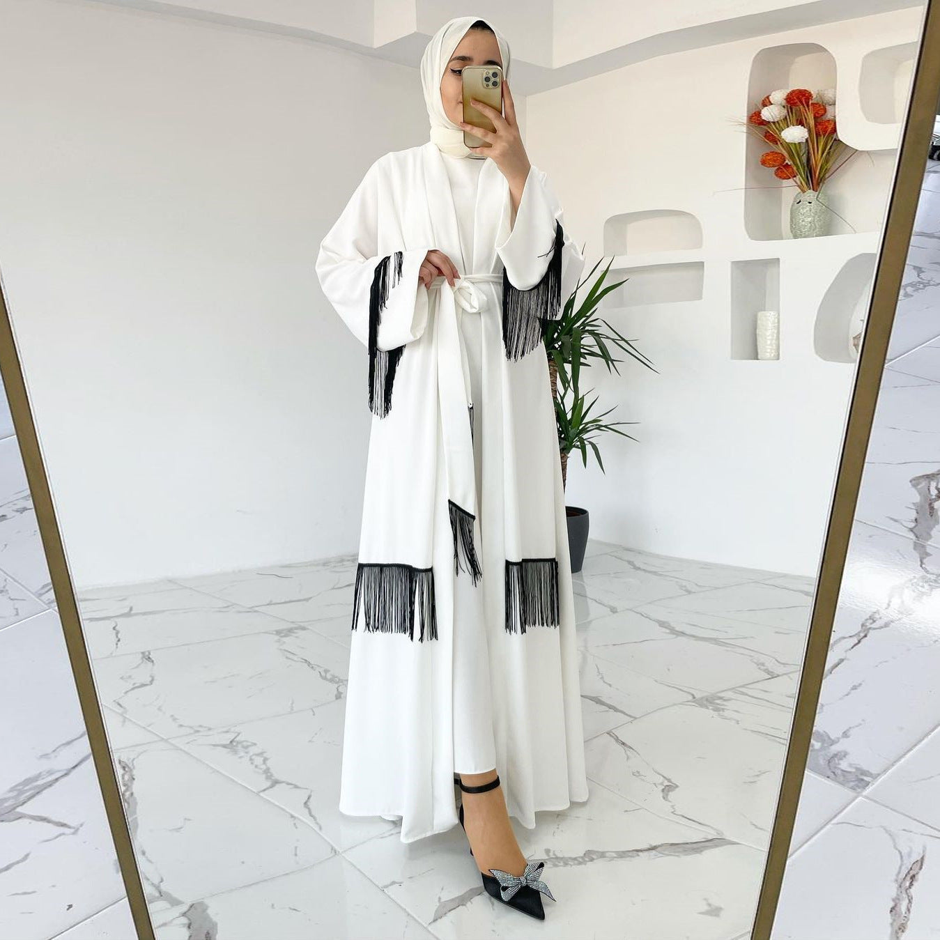 Tassel Abaya Coat Fashion Robe Dress Dubai