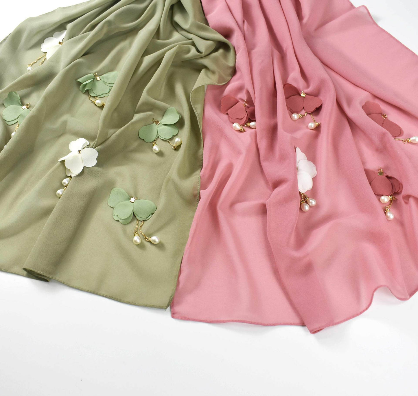 Pearl Chiffon Floral Gauze Scarf For Women
