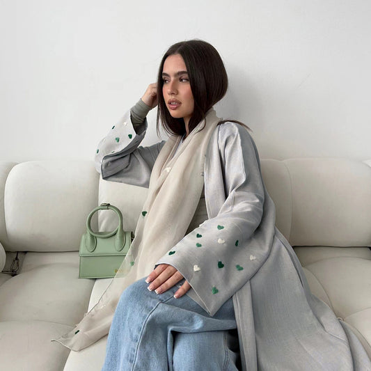 Elegant Dubai Embroidered Cardigan Robe Wear