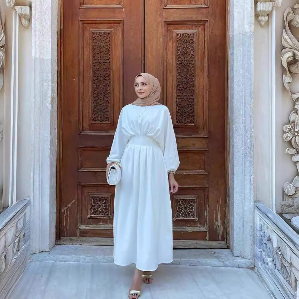 Drawstring Sleeve Solid Color Dress Dubai