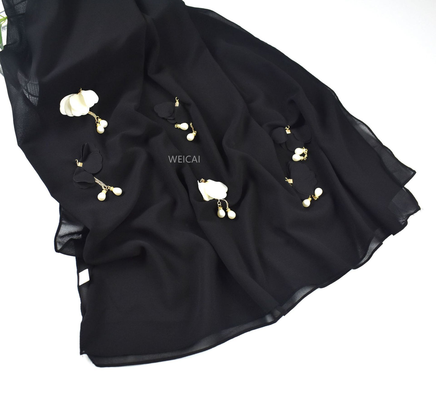 Pearl Chiffon Floral Gauze Scarf For Women