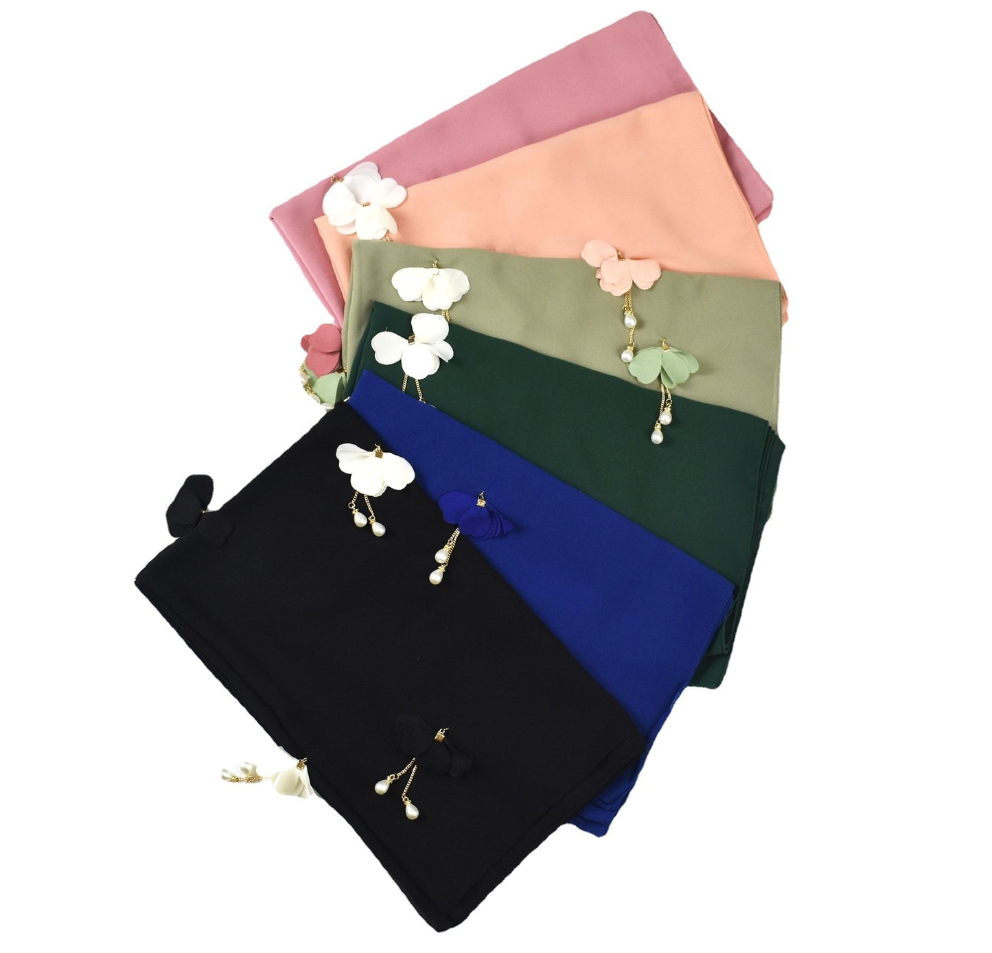 Pearl Chiffon Floral Gauze Scarf For Women