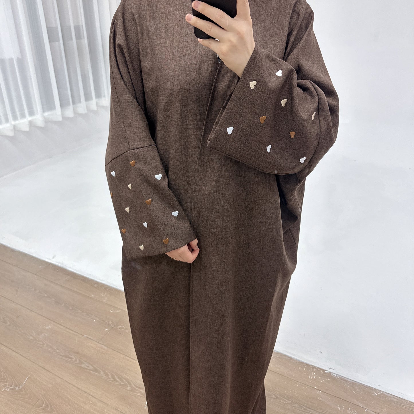 Love Embroidery Elegant Cardigan Robe Dubai