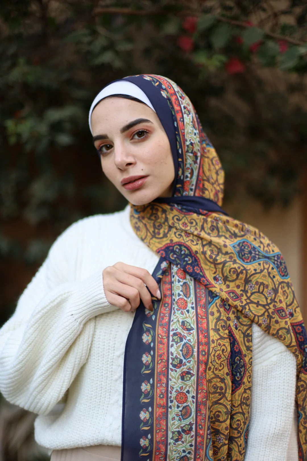 Satin Printed Head Wrap Scarf Elegant Shawl