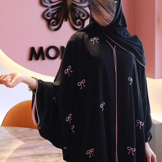Bow Embroidered Dubai Elegant Cardigan Robe
