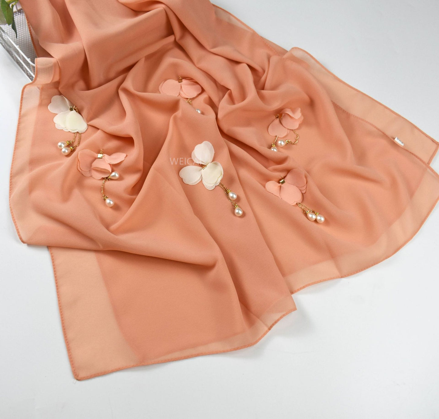 Pearl Chiffon Floral Gauze Scarf For Women