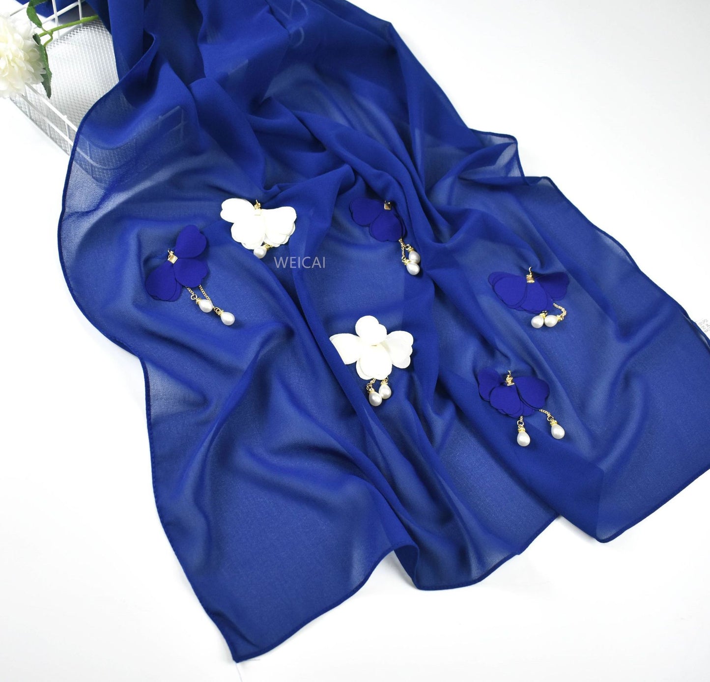 Pearl Chiffon Floral Gauze Scarf For Women