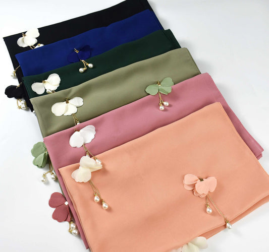 Pearl Chiffon Floral Gauze Scarf For Women