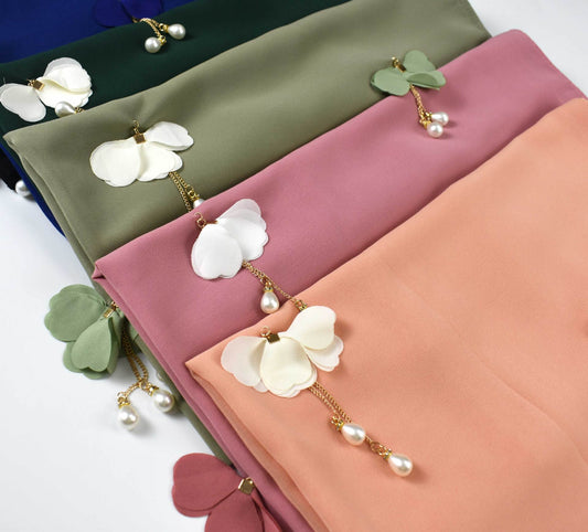 Pearl Chiffon Floral Gauze Scarf For Women