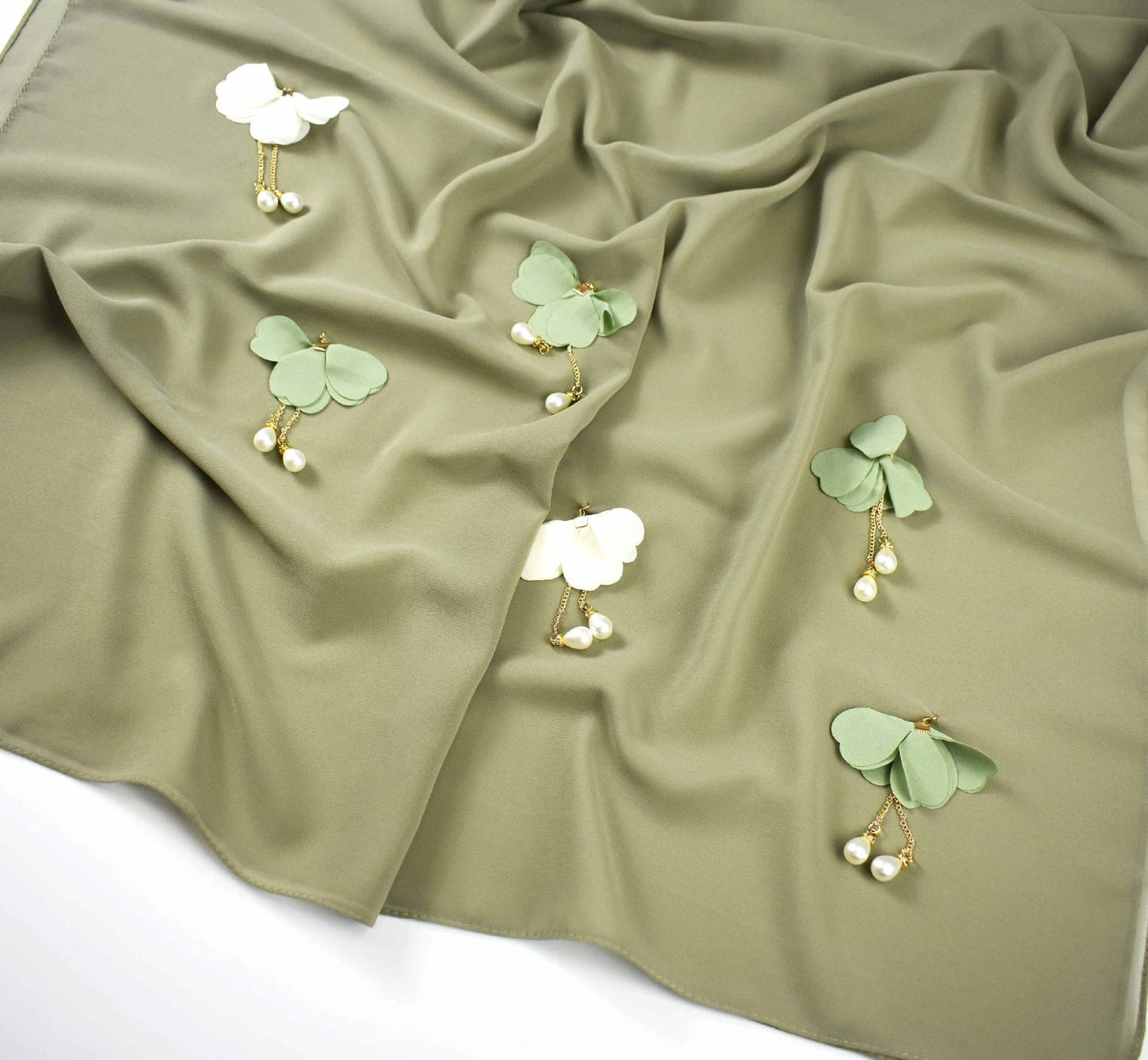 Pearl Chiffon Floral Gauze Scarf For Women