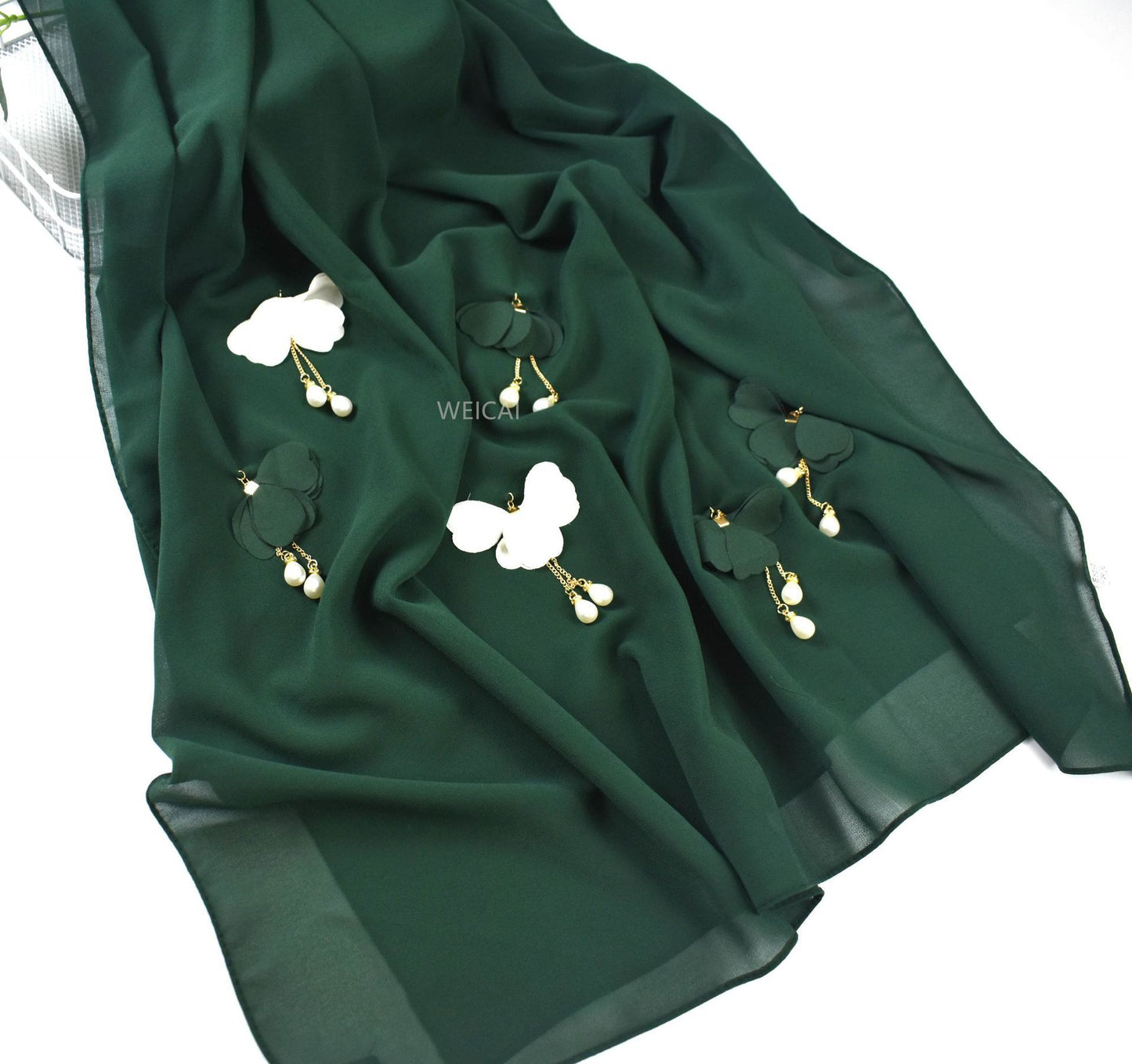 Pearl Chiffon Floral Gauze Scarf For Women