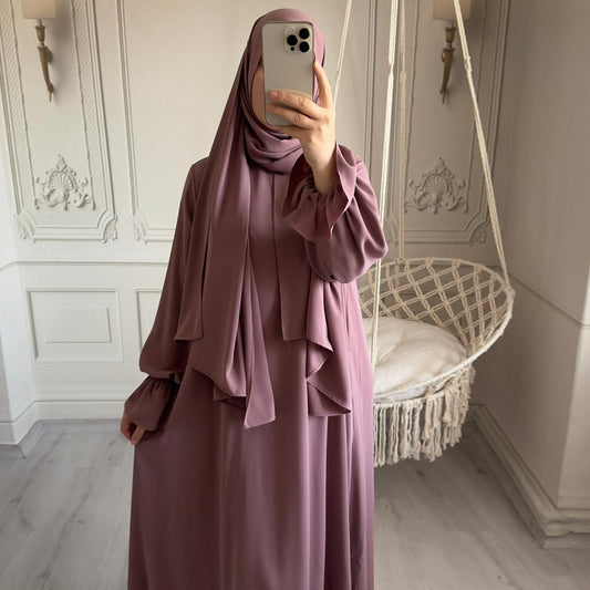 Small Horn Sleeve Solid Color Dress Dubai