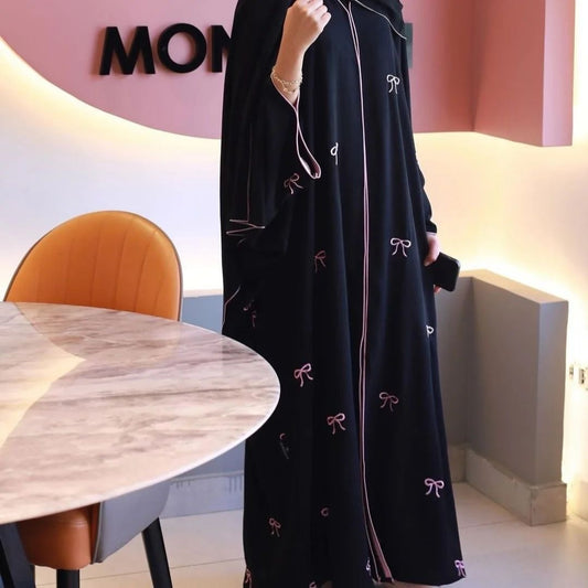 Bow Embroidered Dubai Elegant Cardigan Robe
