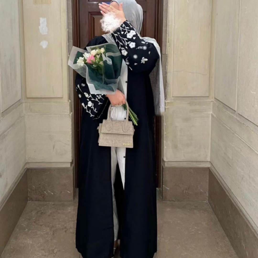 Dubai Embroidered Loose Bat Sleeve Cardigan Robe