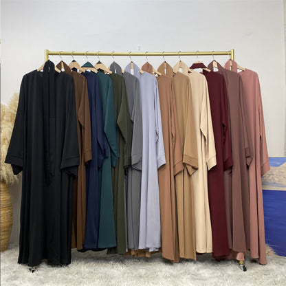 Solid Lace Up Muslim Robe Dress from Dubai Style