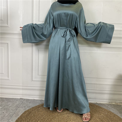 Lace Up Satin Muslim Long Dress Dubai Collection