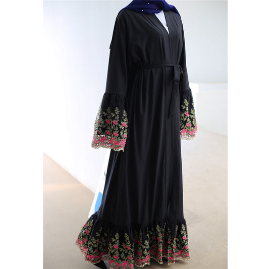 Gold Silk Embroidered Dubai Long Cardigan Robe