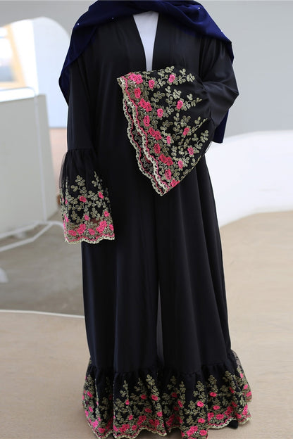 Gold Silk Embroidered Dubai Long Cardigan Robe
