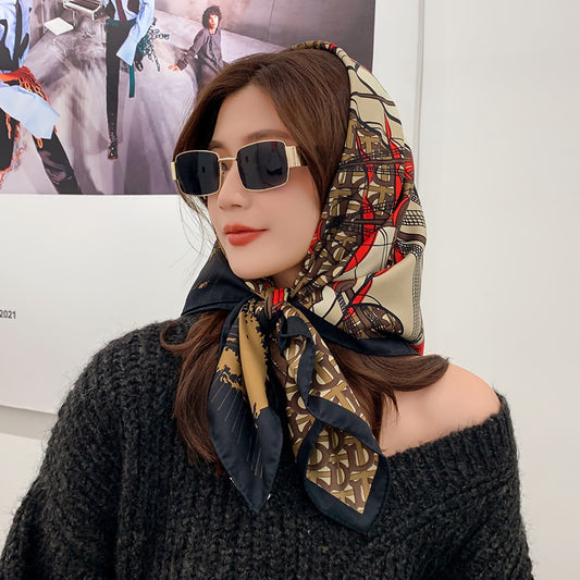 Large Square Silk Scarf Versatile Retro Design