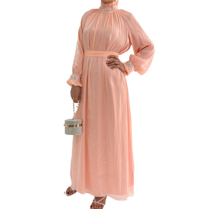 Pure Color Tie Dress Elegant Dubai Turkey