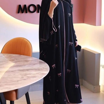 Bow Embroidered Dubai Elegant Cardigan Robe