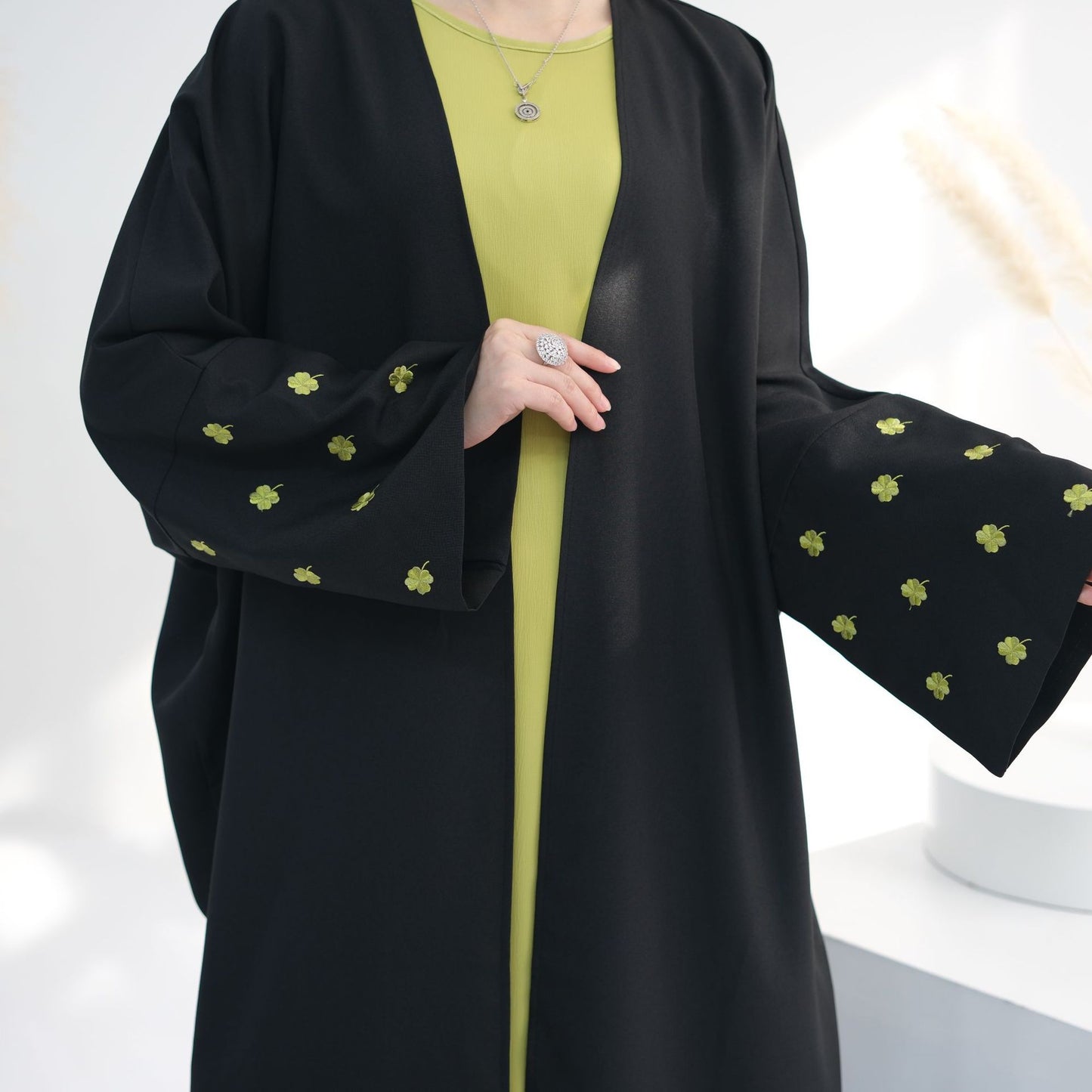 Clover Embroidered Elegant Cardigan Dress