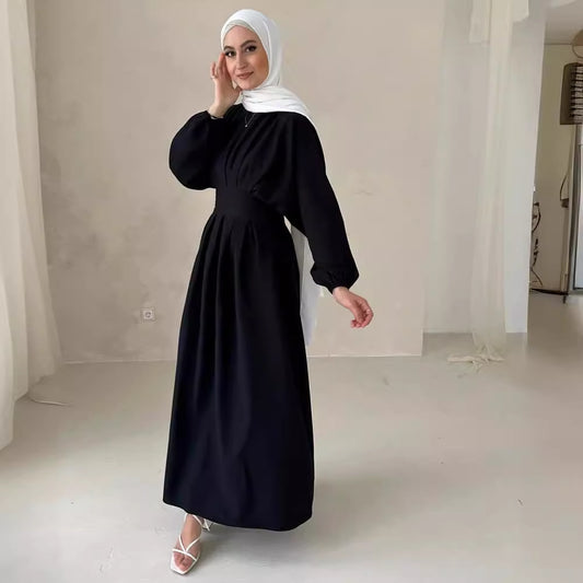 Drawstring Sleeve Solid Color Dress Dubai