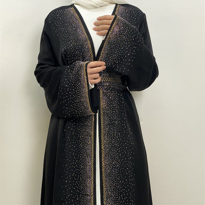 Rhinestone Lace-Up Cardigan Dress With Pocket