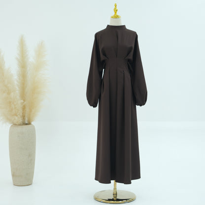 Drawstring Sleeve Solid Color Dress Dubai