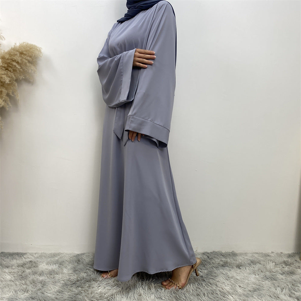 Solid Lace Up Muslim Robe Dress from Dubai Style