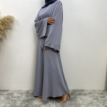 Solid Lace Up Muslim Robe Dress from Dubai Style