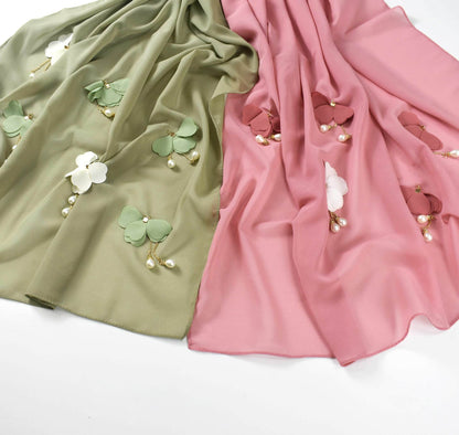 Pearl Chiffon Floral Gauze Scarf For Women