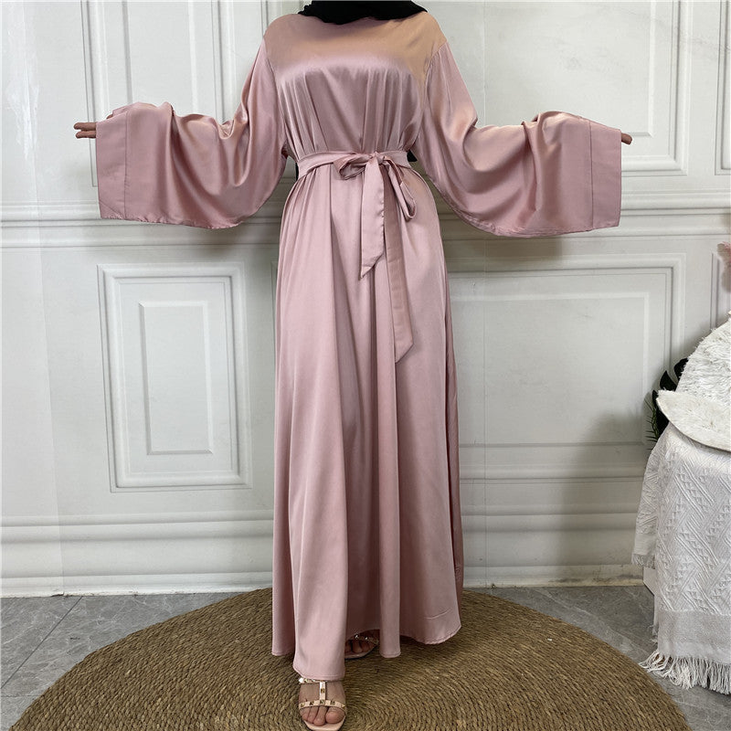 Lace Up Satin Muslim Long Dress Dubai Collection