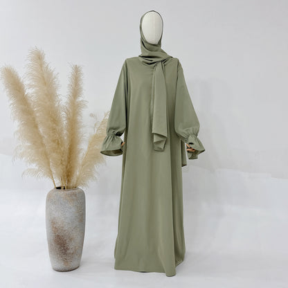 Small Horn Sleeve Solid Color Dress Dubai
