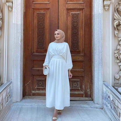 Drawstring Sleeve Solid Color Dress Dubai