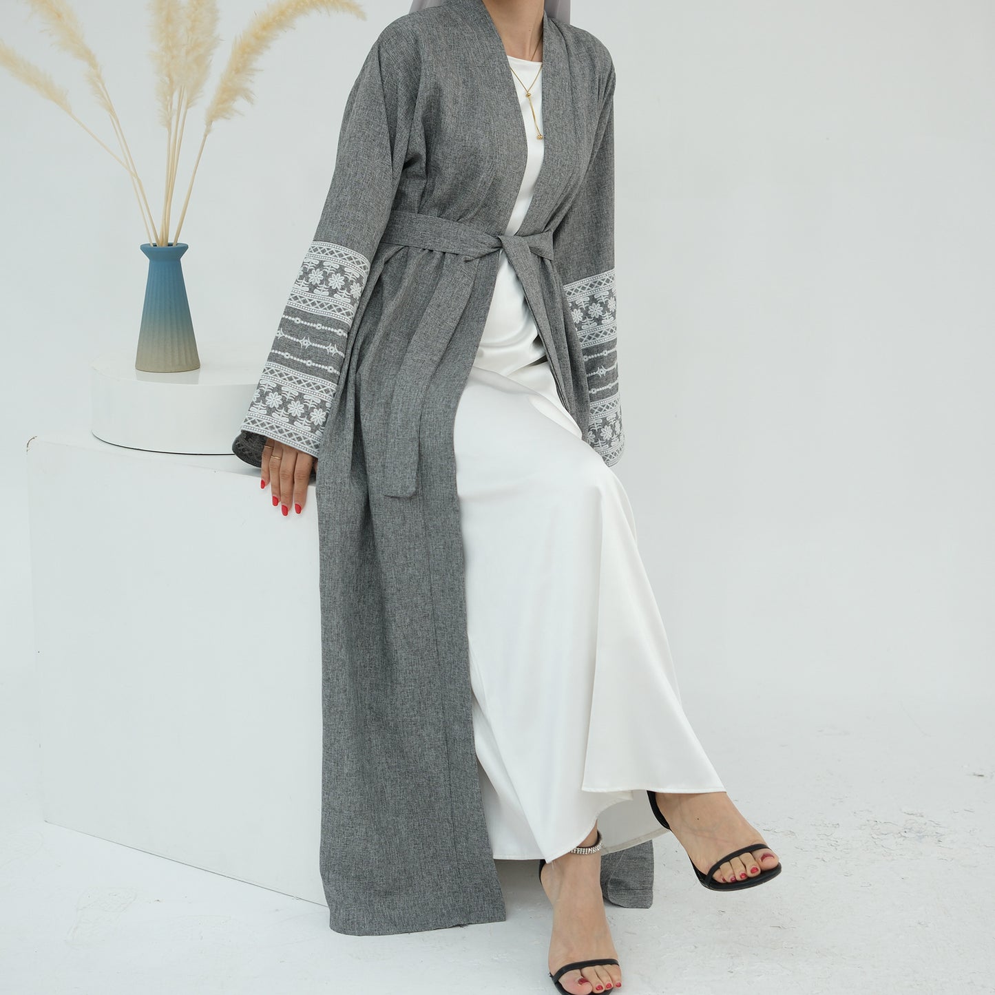 Embroidered Elegant Cardigan Dress Dubai