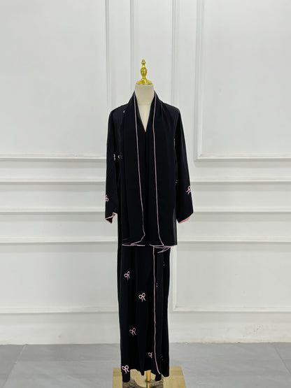 Bow Embroidered Dubai Elegant Cardigan Robe