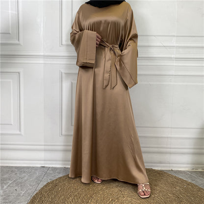 Lace Up Satin Muslim Long Dress Dubai Collection