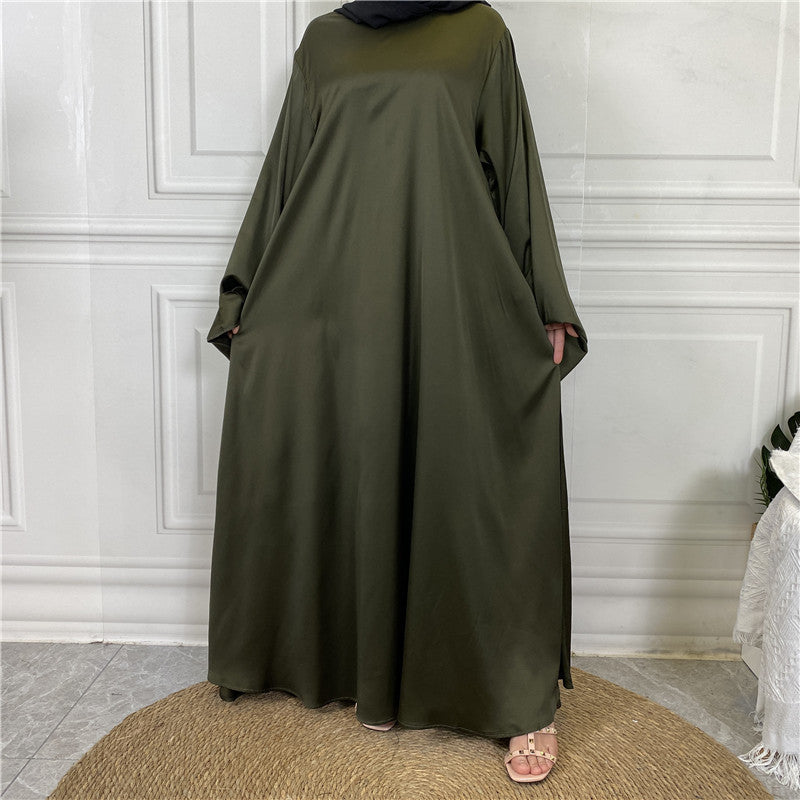 Lace Up Satin Muslim Long Dress Dubai Collection
