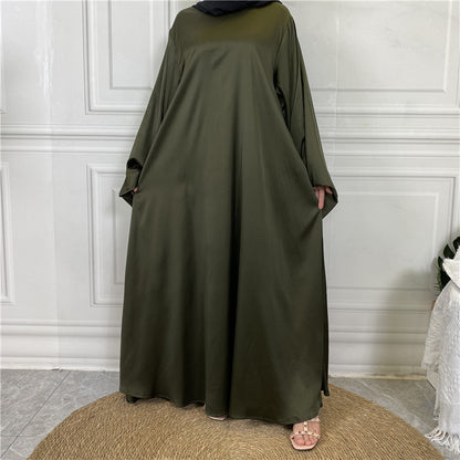 Lace Up Satin Muslim Long Dress Dubai Collection