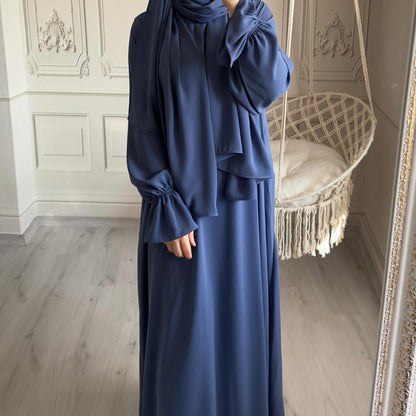Small Horn Sleeve Solid Color Dress Dubai