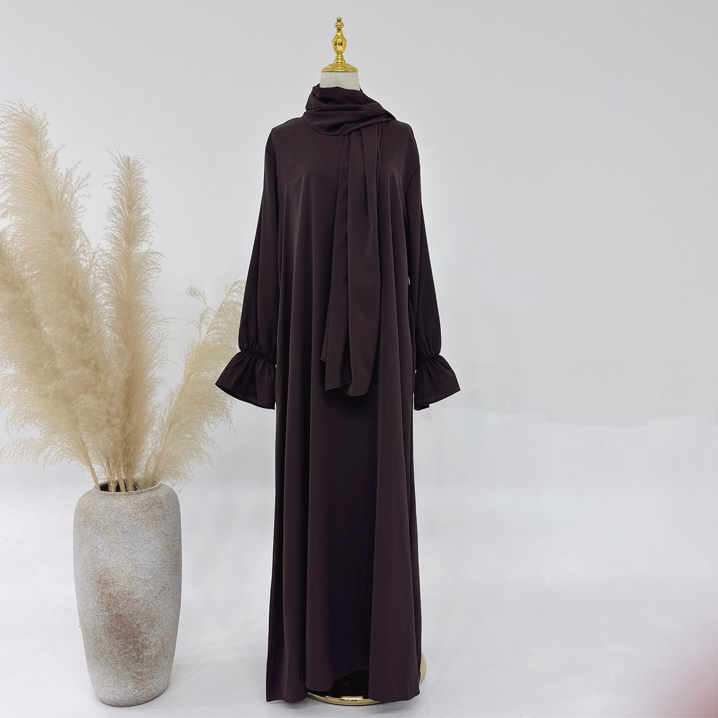 Small Horn Sleeve Solid Color Dress Dubai