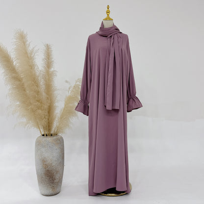 Small Horn Sleeve Solid Color Dress Dubai
