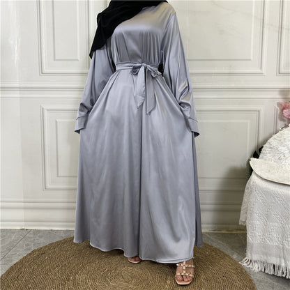 Lace Up Satin Muslim Long Dress Dubai Collection