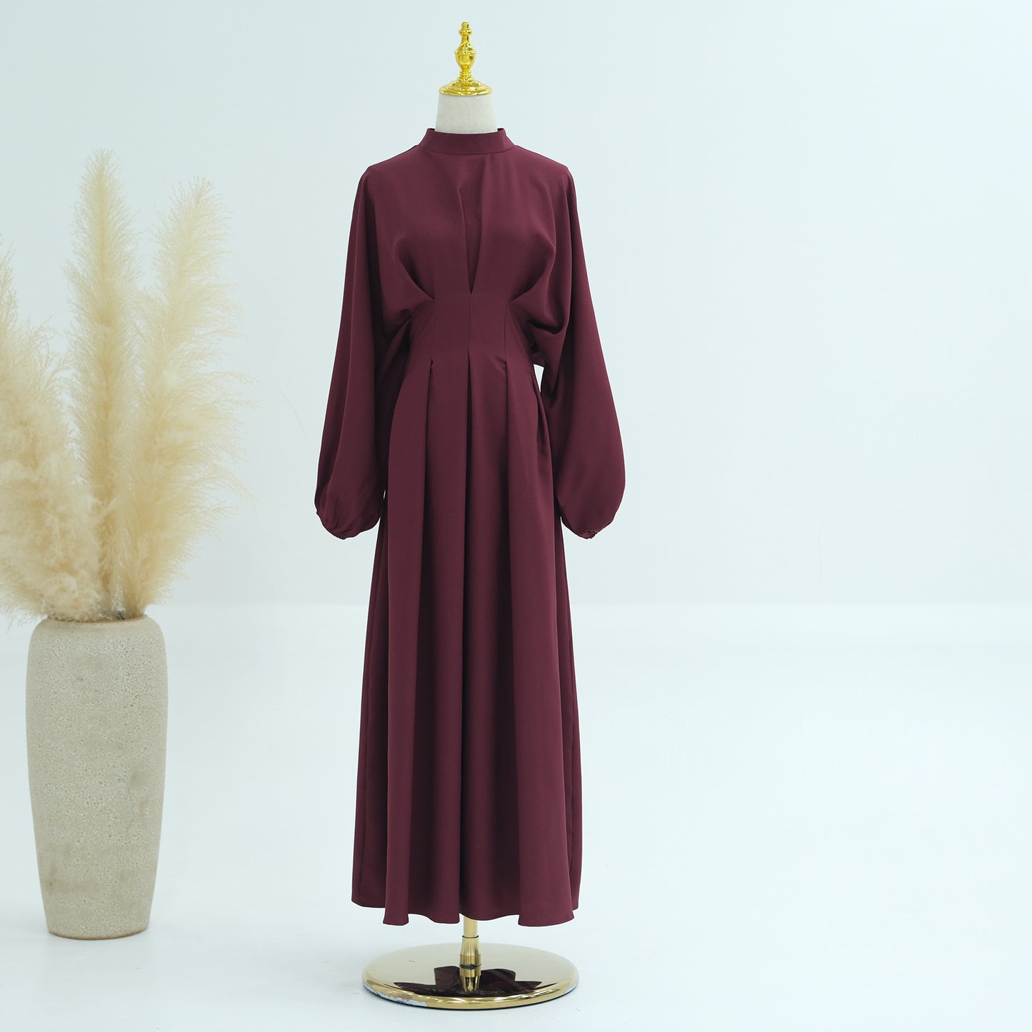 Drawstring Sleeve Solid Color Dress Dubai